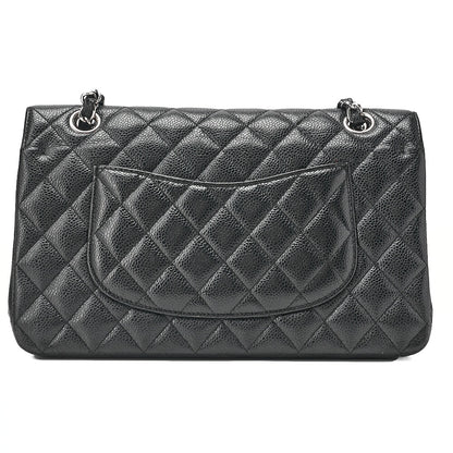 CHANEL Caviar Skin Matelasse 25cm Double Flap Chain Shoulder Black Silver-Tone Hardware, Pre-Owned