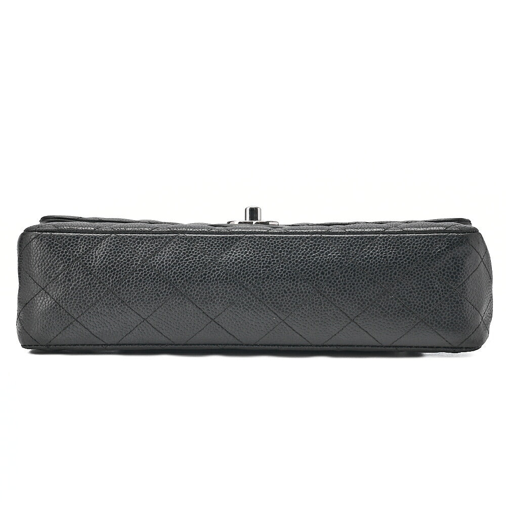 CHANEL Caviar Skin Matelasse 25cm Double Flap Chain Shoulder Black Silver-Tone Hardware, Pre-Owned