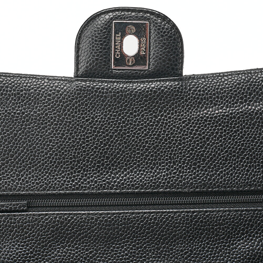 CHANEL Caviar Skin Matelasse 25cm Double Flap Chain Shoulder Black Silver-Tone Hardware, Pre-Owned