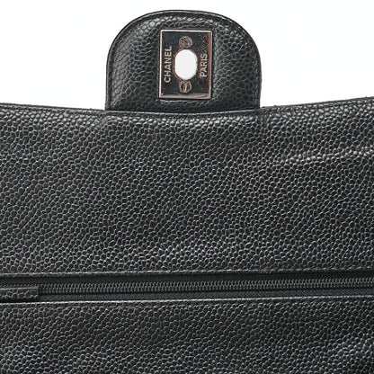 CHANEL Caviar Skin Matelasse 25cm Double Flap Chain Shoulder Black Silver-Tone Hardware, Pre-Owned
