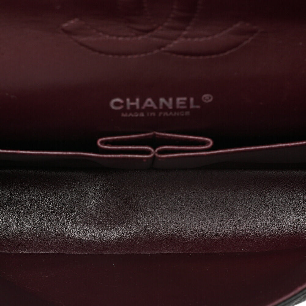 CHANEL Caviar Skin Matelasse 25cm Double Flap Chain Shoulder Black Silver-Tone Hardware, Pre-Owned