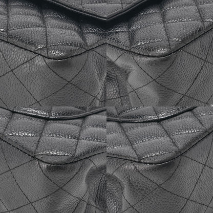 CHANEL Caviar Skin Matelasse 25cm Double Flap Chain Shoulder Black Silver-Tone Hardware, Pre-Owned