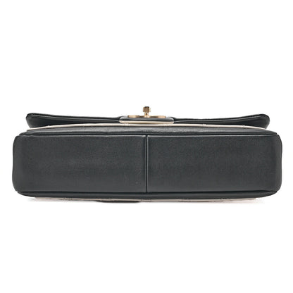 CHANEL Double Che Shoulder Bag Single Flap Matelasse Calfskin Bicolor White x Black Gold-Tone Hardware, Pre-Owned