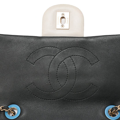 CHANEL Double Che Shoulder Bag Single Flap Matelasse Calfskin Bicolor White x Black Gold-Tone Hardware, Pre-Owned