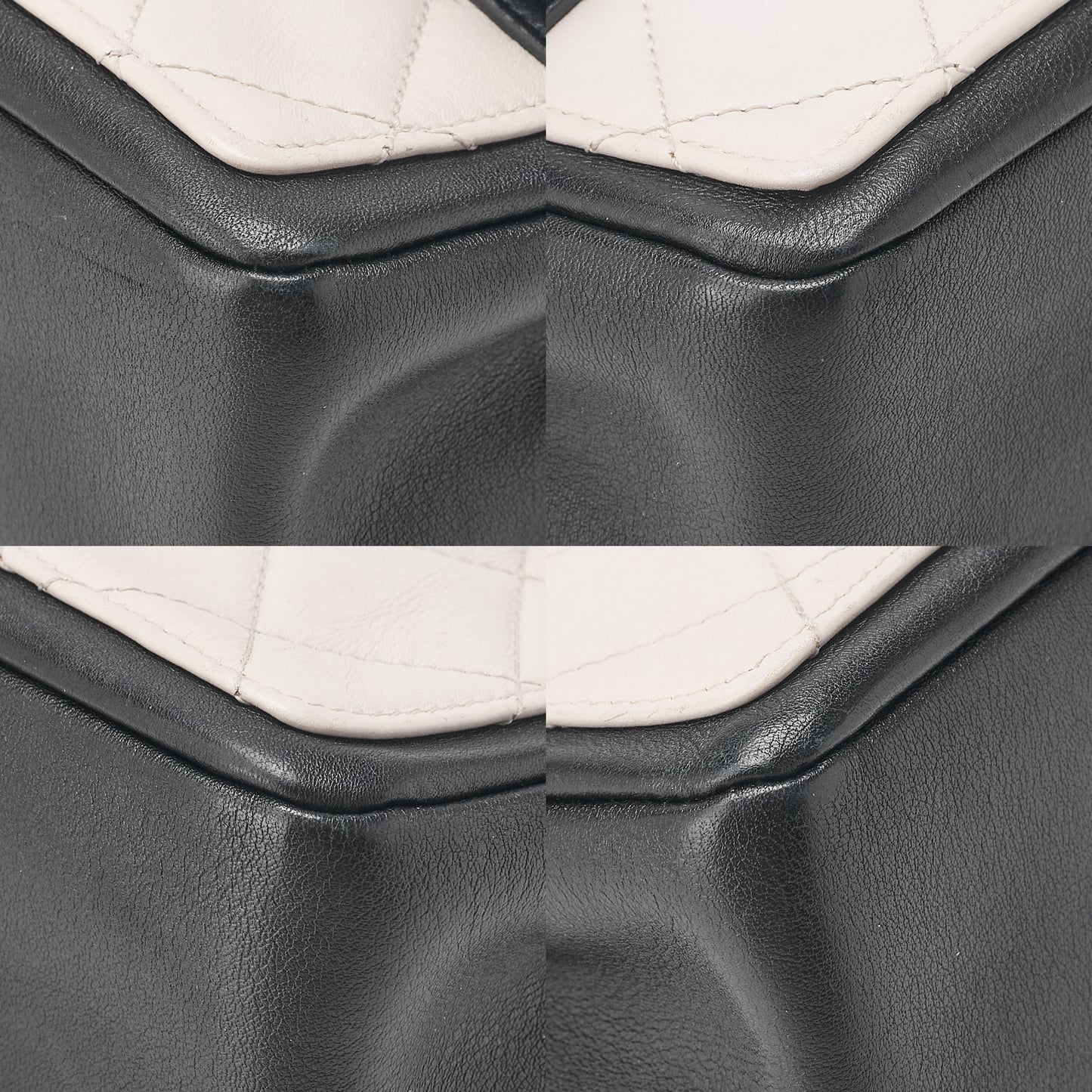 CHANEL Double Che Shoulder Bag Single Flap Matelasse Calfskin Bicolor White x Black Gold-Tone Hardware, Pre-Owned