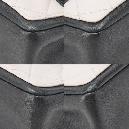 CHANEL Double Che Shoulder Bag Single Flap Matelasse Calfskin Bicolor White x Black Gold-Tone Hardware, Pre-Owned