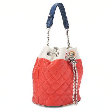 CHANEL Calfskin Matelasse Drawstring Chain Handbag Red ｘBicolor Silver-Tone Hardware, Pre-Owned