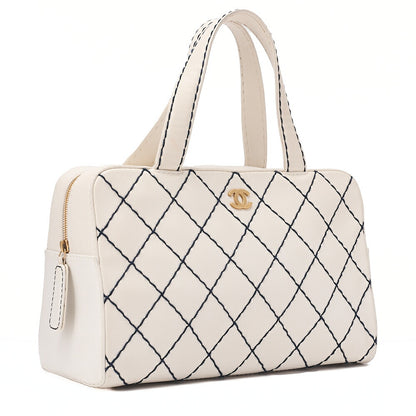 CHANEL Coco Mark Wild Stitch Handbag Calfskin White Gold-Tone Hardware, Pre-Owned