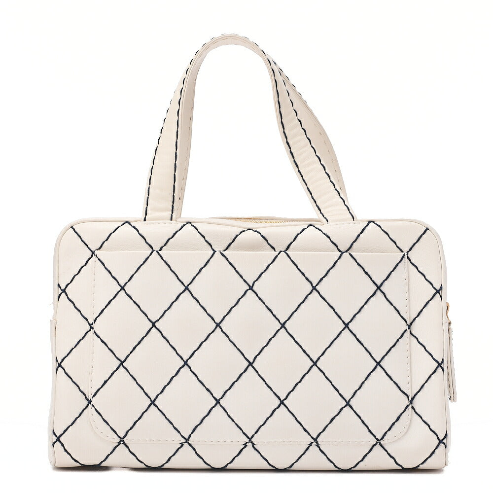 CHANEL Coco Mark Wild Stitch Handbag Calfskin White Gold-Tone Hardware, Pre-Owned