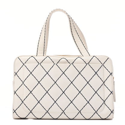 CHANEL Coco Mark Wild Stitch Handbag Calfskin White Gold-Tone Hardware, Pre-Owned