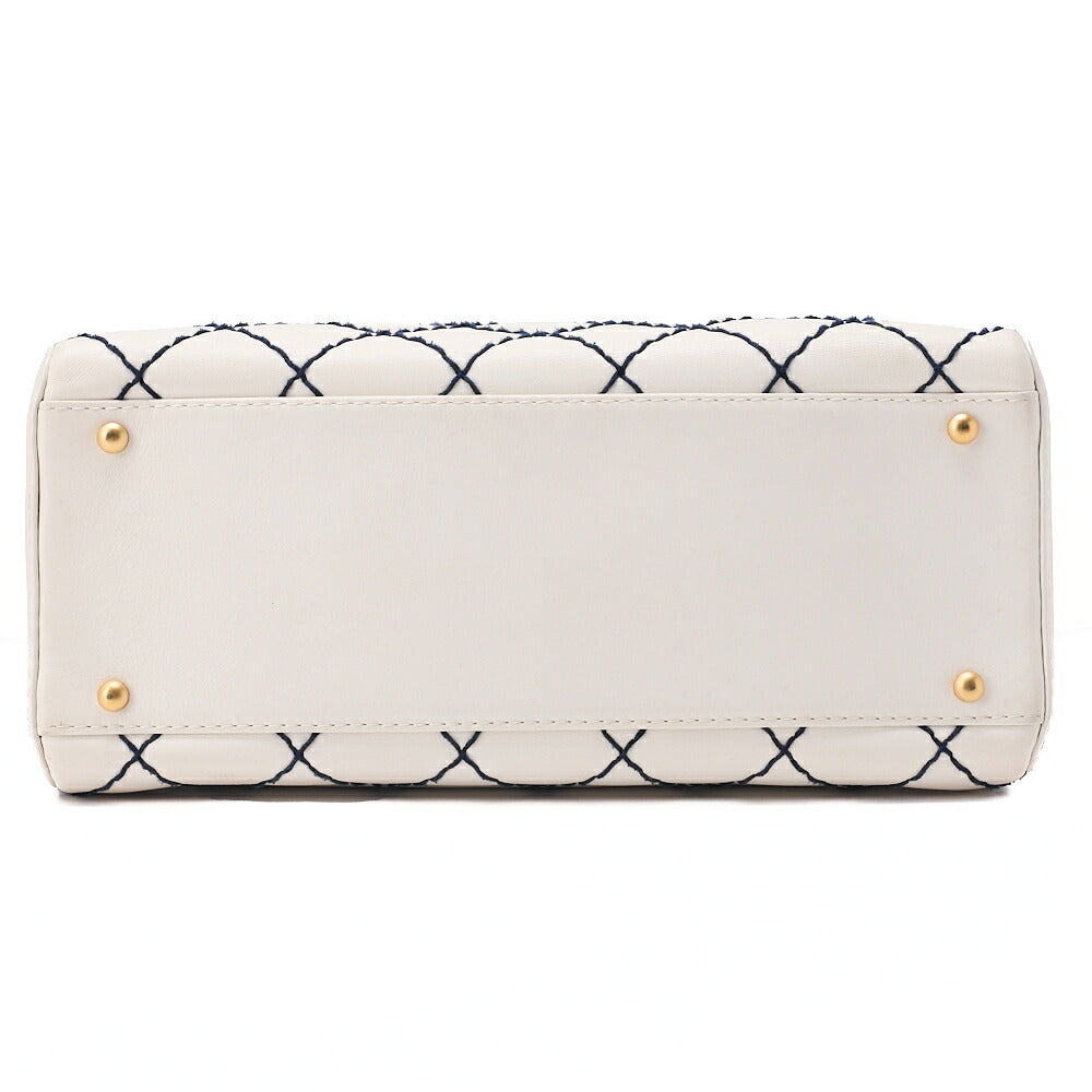 CHANEL Coco Mark Wild Stitch Handbag Calfskin White Gold-Tone Hardware, Pre-Owned