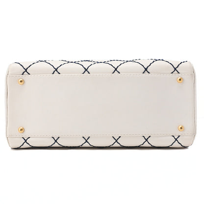CHANEL Coco Mark Wild Stitch Handbag Calfskin White Gold-Tone Hardware, Pre-Owned