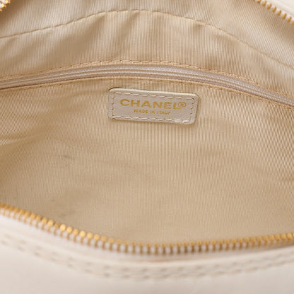 CHANEL Coco Mark Wild Stitch Handbag Calfskin White Gold-Tone Hardware, Pre-Owned