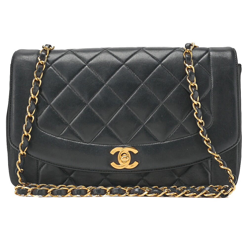 CHANEL Lambskin Matelasse Diana Flap Chain Shoulder Black Gold-Tone Hardware, Pre-Owned