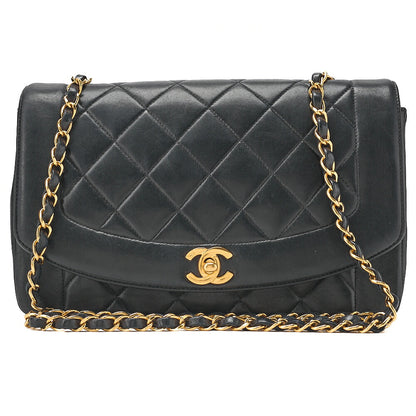 CHANEL Lambskin Matelasse Diana Flap Chain Shoulder Black Gold-Tone Hardware, Pre-Owned