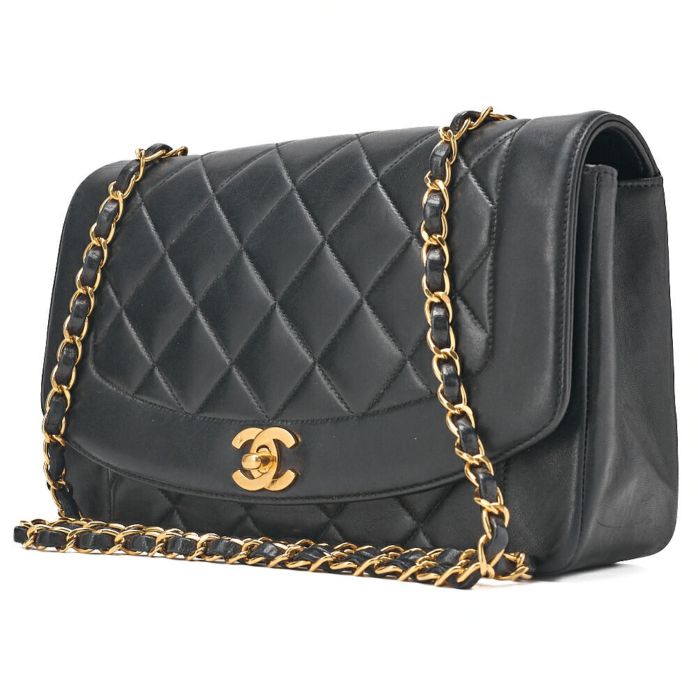 CHANEL Lambskin Matelasse Diana Flap Chain Shoulder Black Gold-Tone Hardware, Pre-Owned
