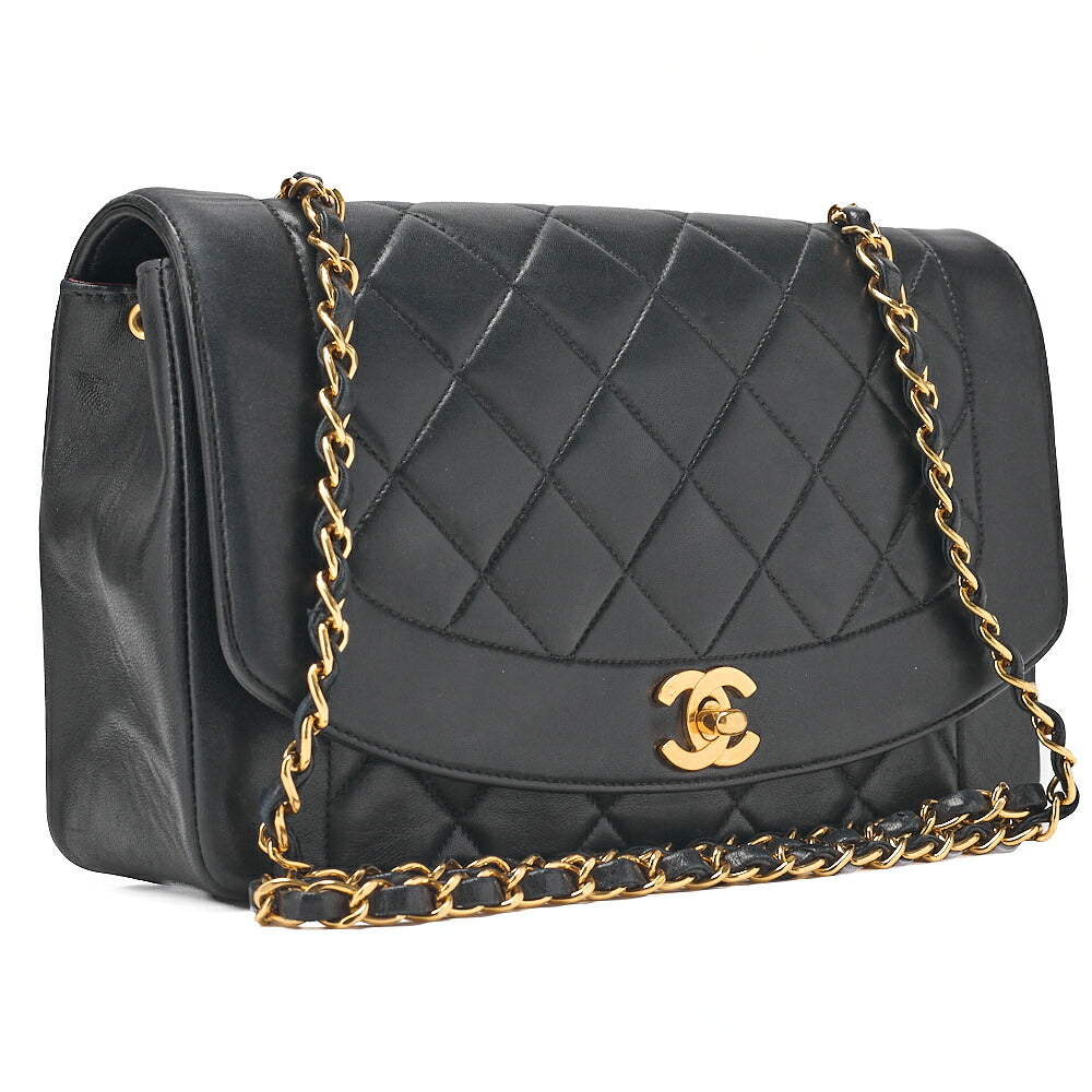 CHANEL Lambskin Matelasse Diana Flap Chain Shoulder Black Gold-Tone Hardware, Pre-Owned