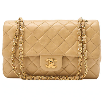 CHANEL Lambskin Matelasse 25cm Double Flap Chain Shoulder Beige Gold-Tone Hardware, Pre-Owned