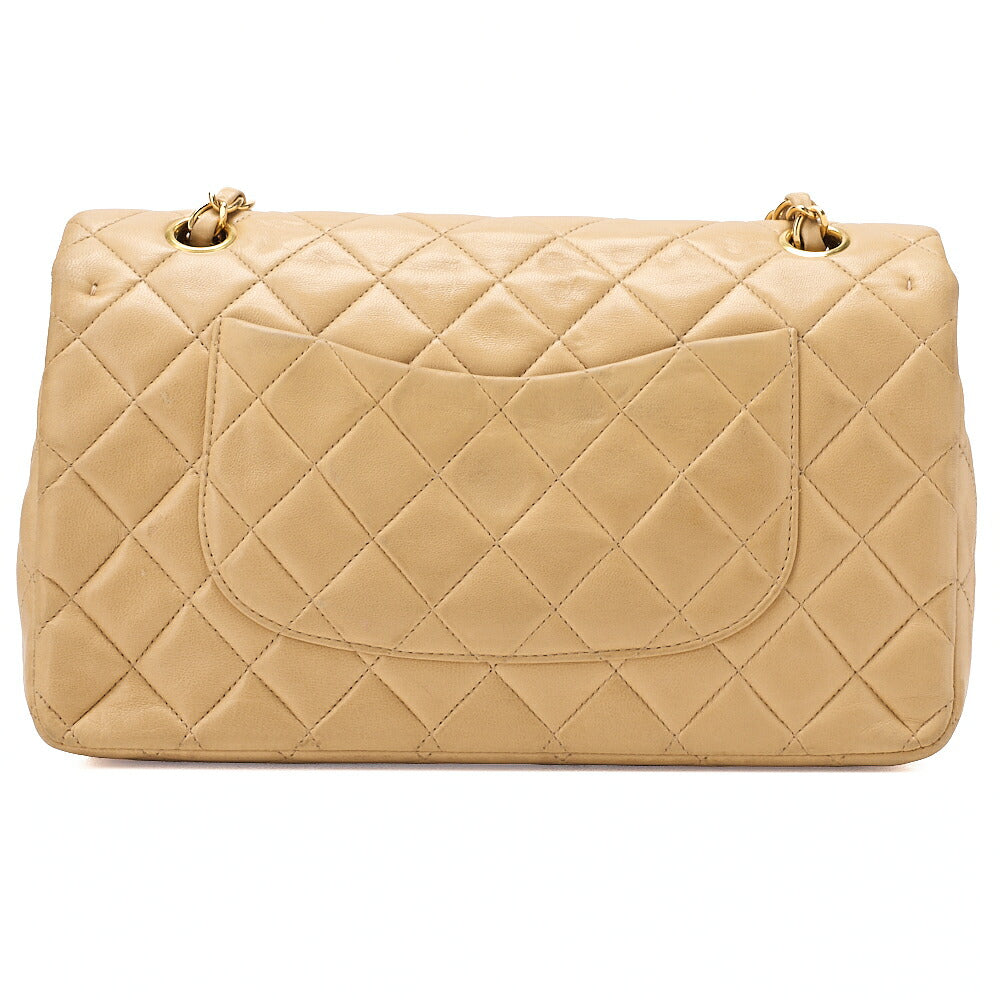 CHANEL Lambskin Matelasse 25cm Double Flap Chain Shoulder Beige Gold-Tone Hardware, Pre-Owned