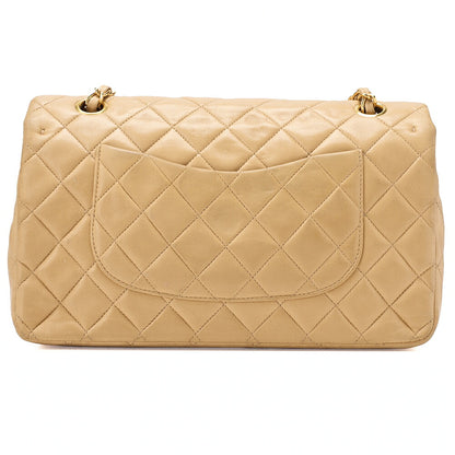 CHANEL Lambskin Matelasse 25cm Double Flap Chain Shoulder Beige Gold-Tone Hardware, Pre-Owned