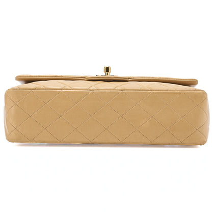 CHANEL Lambskin Matelasse 25cm Double Flap Chain Shoulder Beige Gold-Tone Hardware, Pre-Owned