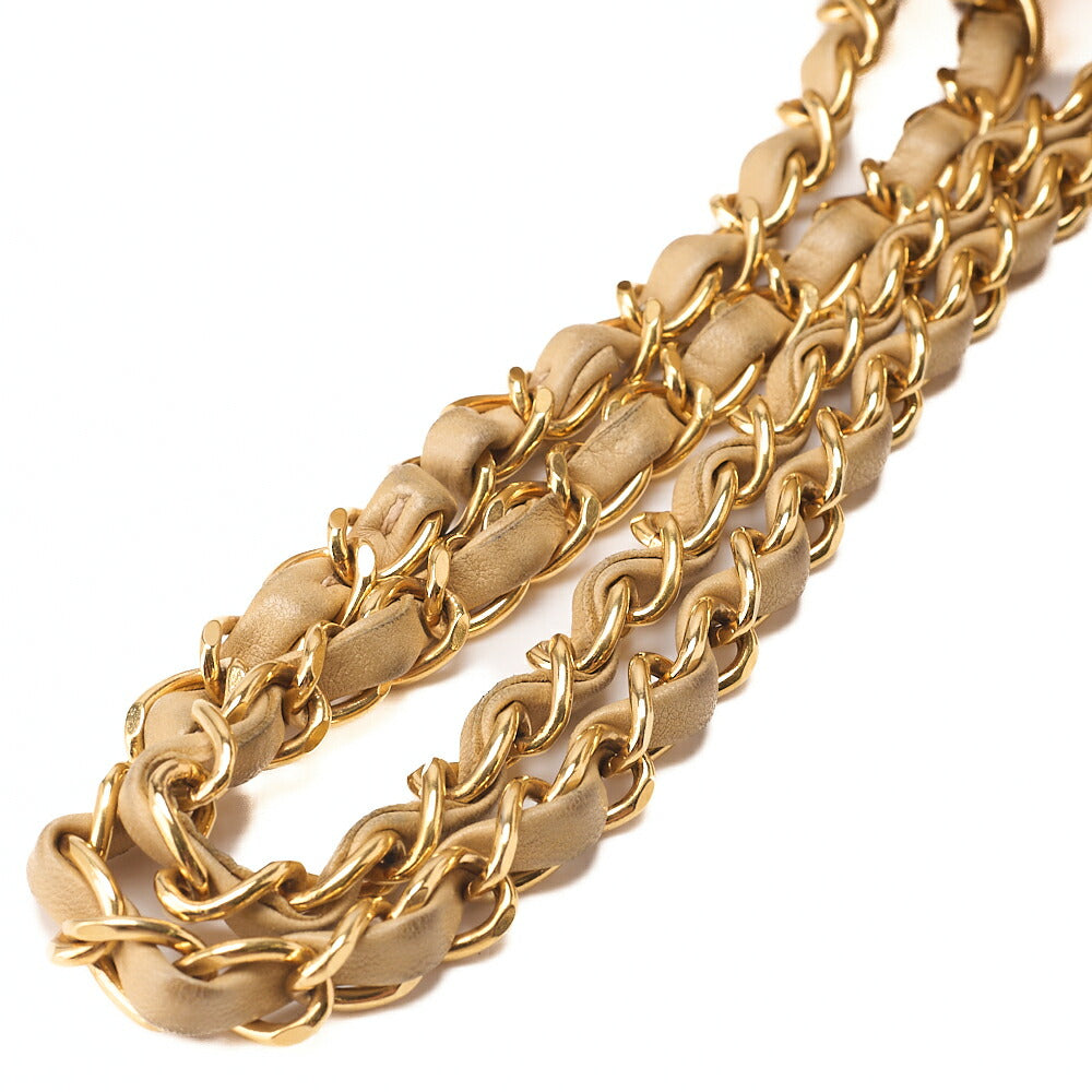 CHANEL Lambskin Matelasse 25cm Double Flap Chain Shoulder Beige Gold-Tone Hardware, Pre-Owned