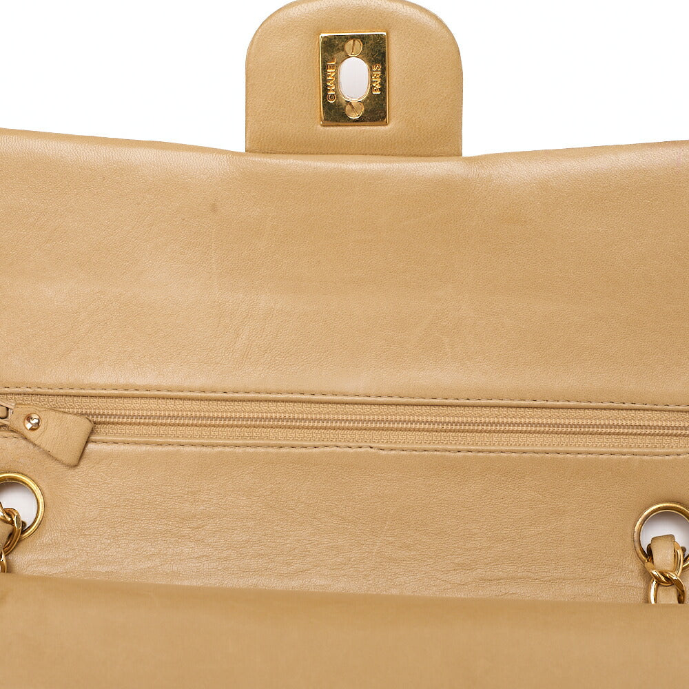 CHANEL Lambskin Matelasse 25cm Double Flap Chain Shoulder Beige Gold-Tone Hardware, Pre-Owned