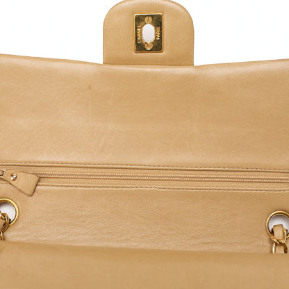 CHANEL Lambskin Matelasse 25cm Double Flap Chain Shoulder Beige Gold-Tone Hardware, Pre-Owned