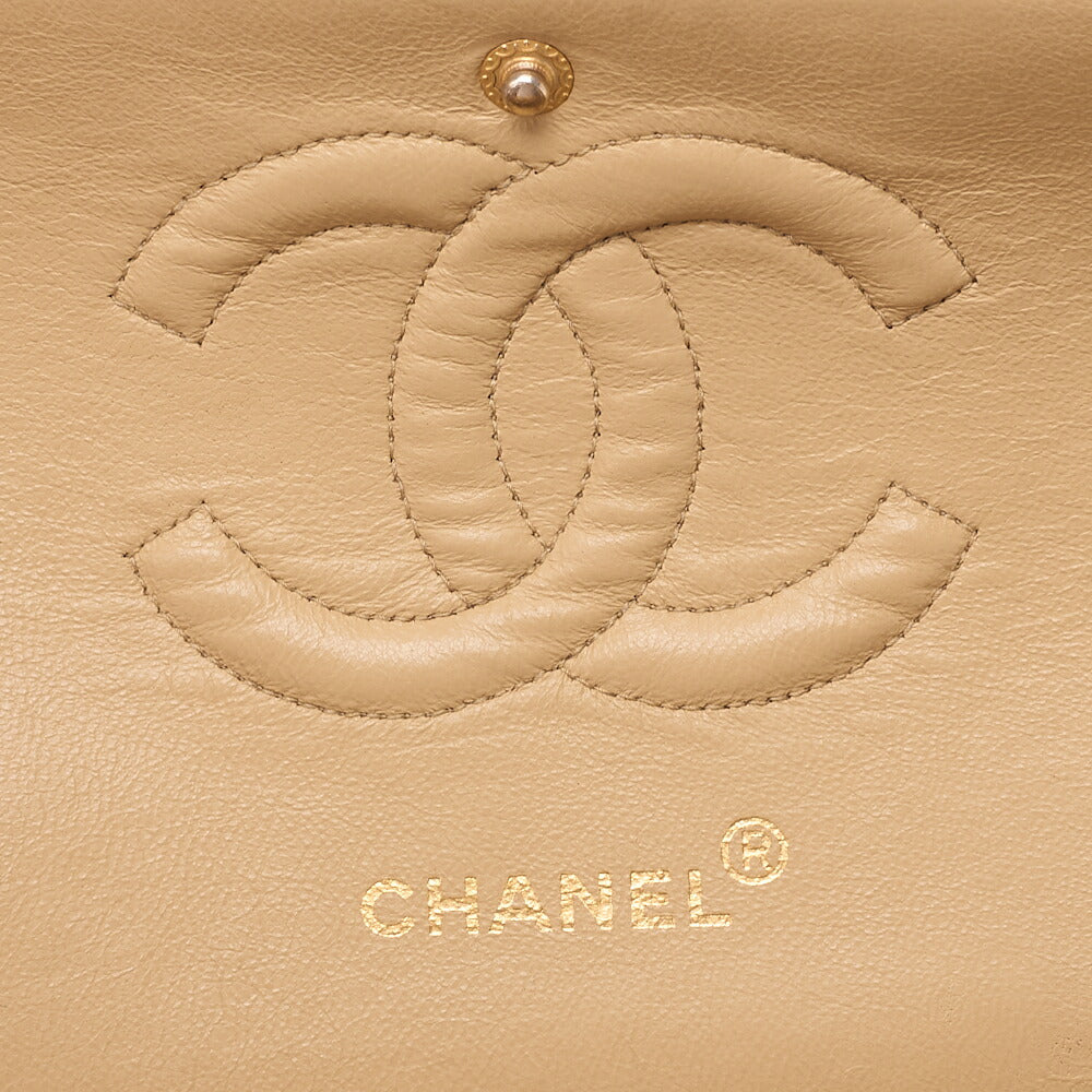 CHANEL Lambskin Matelasse 25cm Double Flap Chain Shoulder Beige Gold-Tone Hardware, Pre-Owned