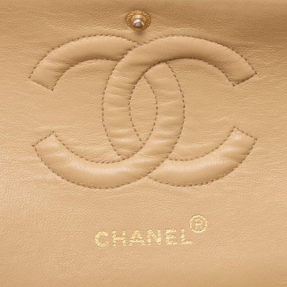 CHANEL Lambskin Matelasse 25cm Double Flap Chain Shoulder Beige Gold-Tone Hardware, Pre-Owned