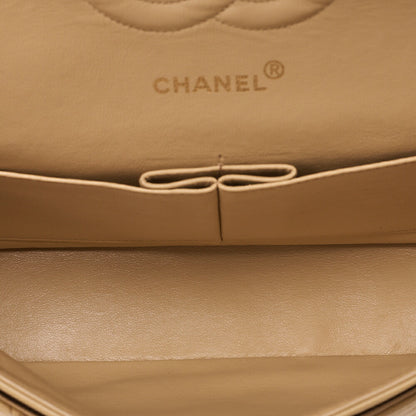 CHANEL Lambskin Matelasse 25cm Double Flap Chain Shoulder Beige Gold-Tone Hardware, Pre-Owned