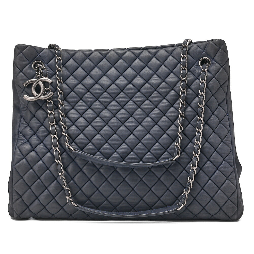 CHANEL Sparkle Leather Matelasse with Coco Charm Chain Shoulder Navy Silver-Tone Hardware, Pre-Owned
