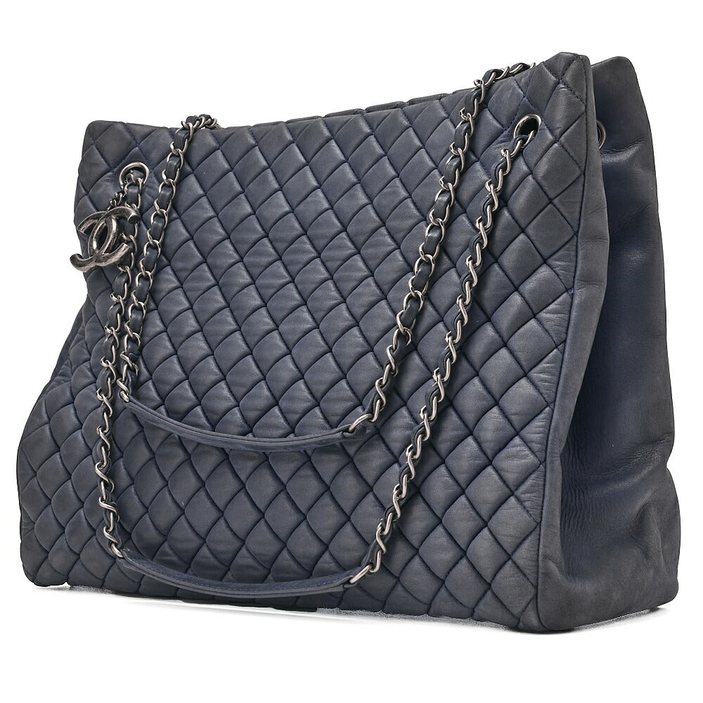 CHANEL Sparkle Leather Matelasse with Coco Charm Chain Shoulder Navy Silver-Tone Hardware, Pre-Owned