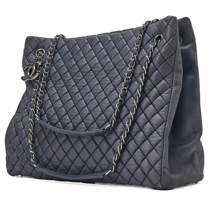 CHANEL Sparkle Leather Matelasse with Coco Charm Chain Shoulder Navy Silver-Tone Hardware, Pre-Owned