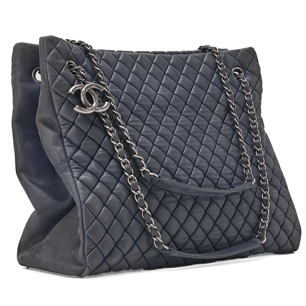 CHANEL Sparkle Leather Matelasse with Coco Charm Chain Shoulder Navy Silver-Tone Hardware, Pre-Owned