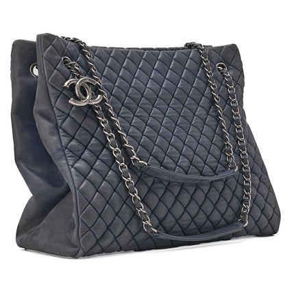 CHANEL Sparkle Leather Matelasse with Coco Charm Chain Shoulder Navy Silver-Tone Hardware, Pre-Owned