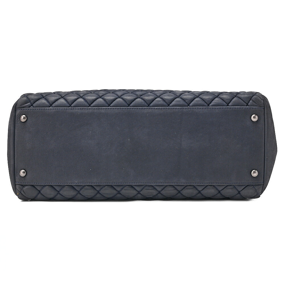CHANEL Sparkle Leather Matelasse with Coco Charm Chain Shoulder Navy Silver-Tone Hardware, Pre-Owned