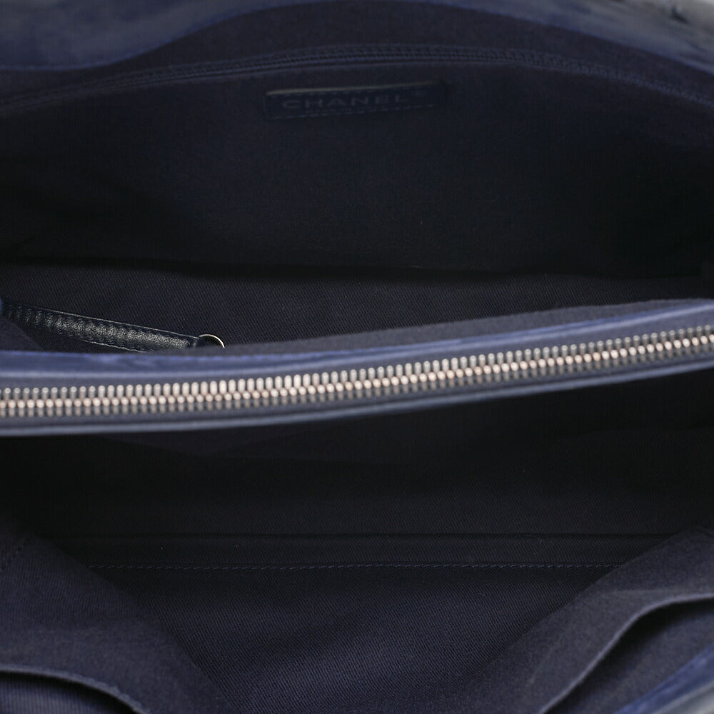 CHANEL Sparkle Leather Matelasse with Coco Charm Chain Shoulder Navy Silver-Tone Hardware, Pre-Owned