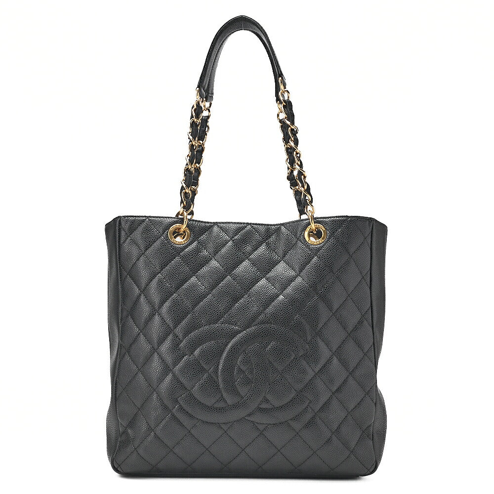 CHANEL Caviar Skin Matelasse PST Double Chain Shoulder Black Gold-Tone Hardware, Pre-Owned