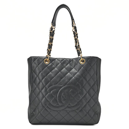 CHANEL Caviar Skin Matelasse PST Double Chain Shoulder Black Gold-Tone Hardware, Pre-Owned