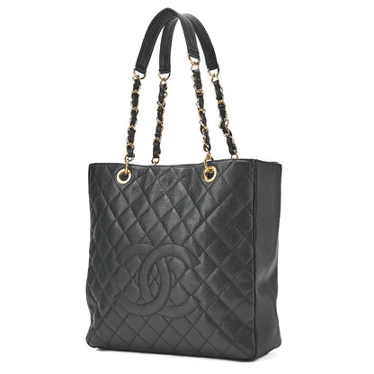 CHANEL Caviar Skin Matelasse PST Double Chain Shoulder Black Gold-Tone Hardware, Pre-Owned