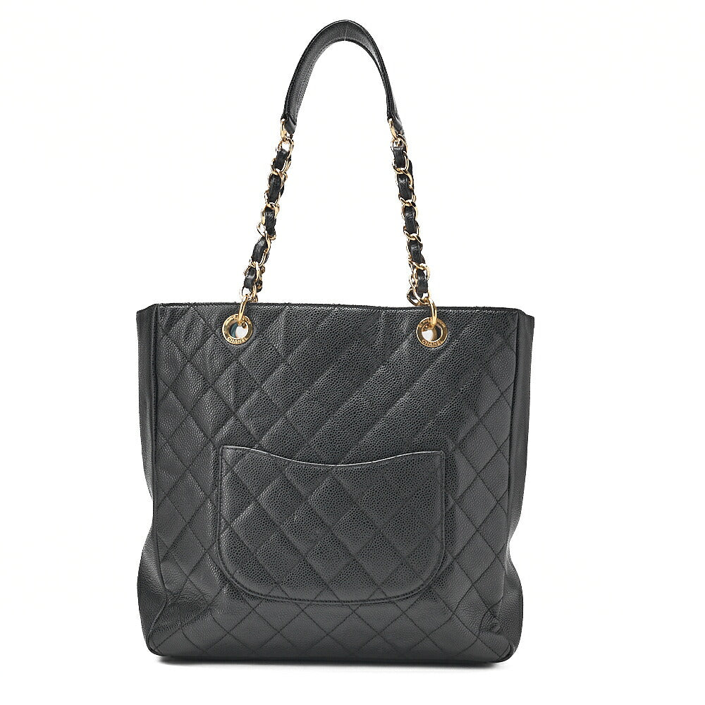 CHANEL Caviar Skin Matelasse PST Double Chain Shoulder Black Gold-Tone Hardware, Pre-Owned