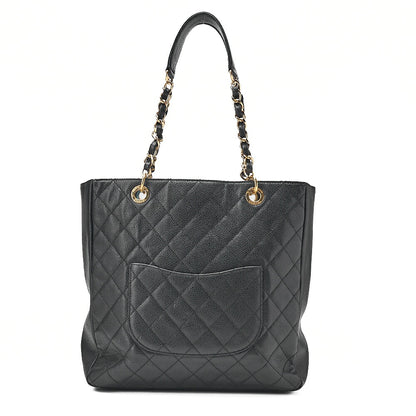 CHANEL Caviar Skin Matelasse PST Double Chain Shoulder Black Gold-Tone Hardware, Pre-Owned