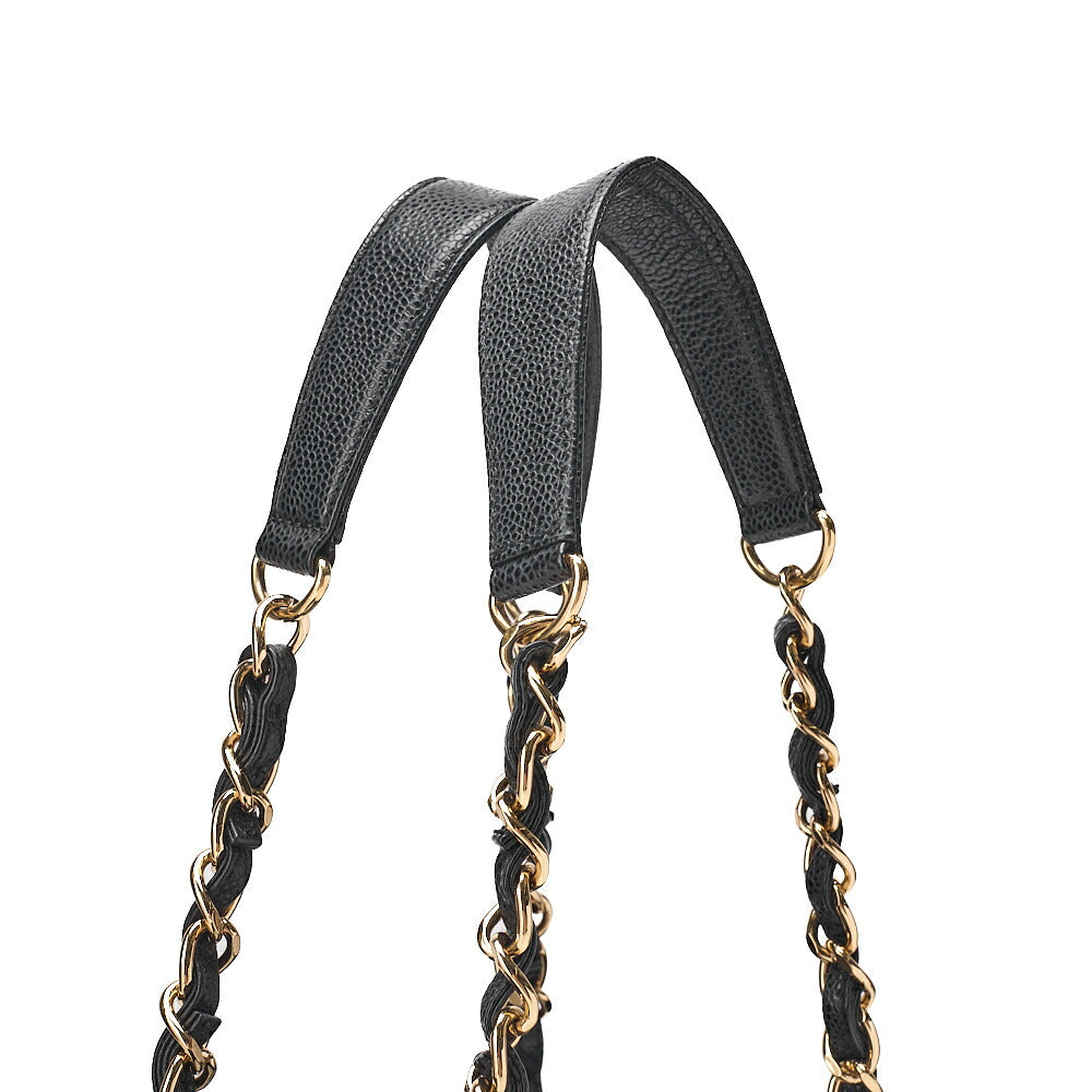 CHANEL Caviar Skin Matelasse PST Double Chain Shoulder Black Gold-Tone Hardware, Pre-Owned