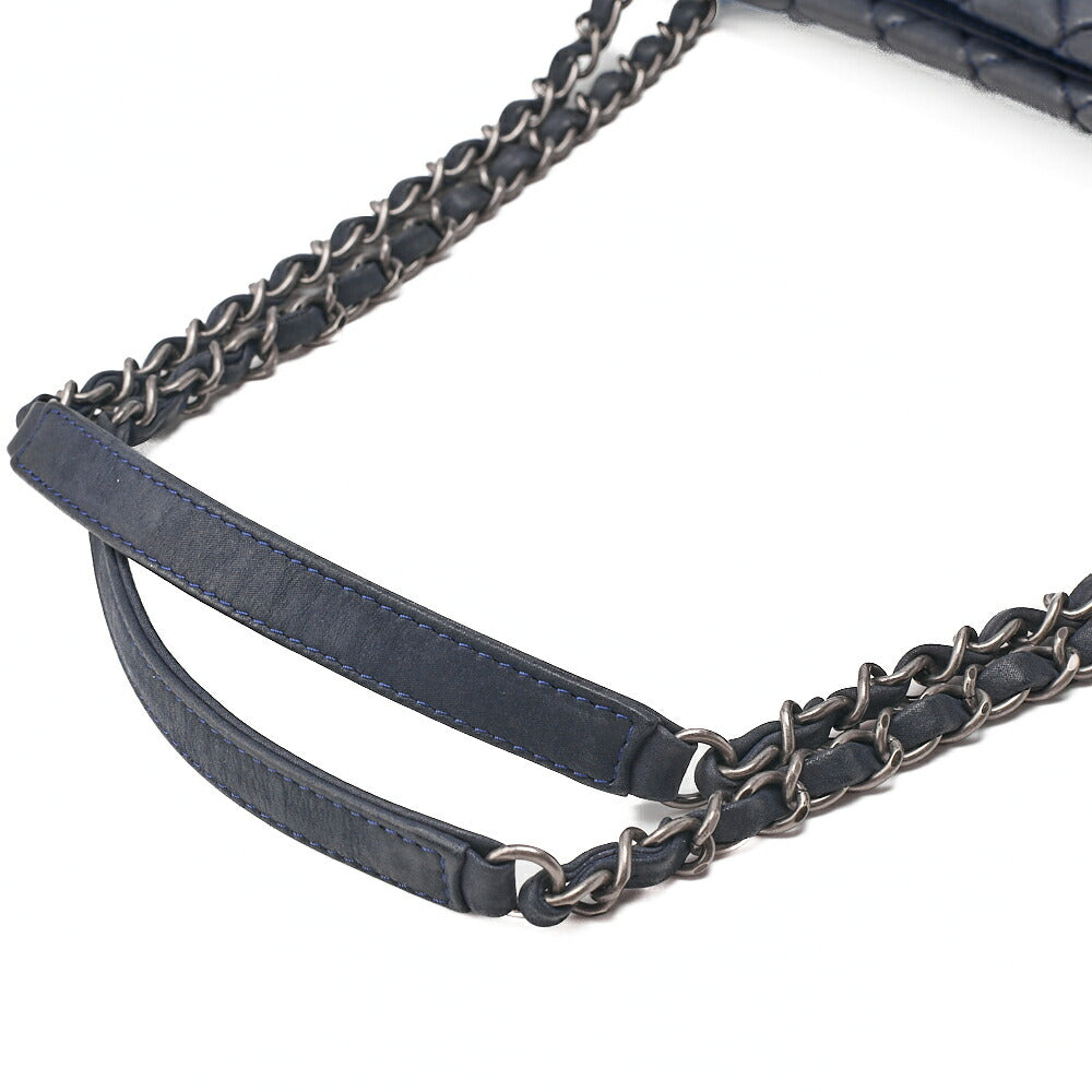 CHANEL Sparkle Leather Matelasse with Coco Charm Chain Shoulder Navy Silver-Tone Hardware, Pre-Owned