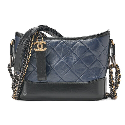 CHANEL Vintage Calf Gabrielle du Chanel Chain Shoulder Black X Navy Gold x Silver-Tone Hardware, Pre-Owned