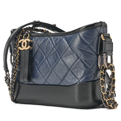 CHANEL Vintage Calf Gabrielle du Chanel Chain Shoulder Black X Navy Gold x Silver-Tone Hardware, Pre-Owned