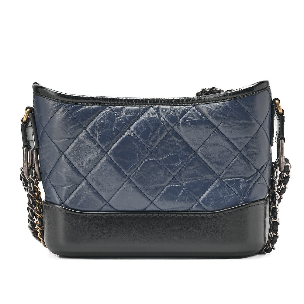 CHANEL Vintage Calf Gabrielle du Chanel Chain Shoulder Black X Navy Gold x Silver-Tone Hardware, Pre-Owned