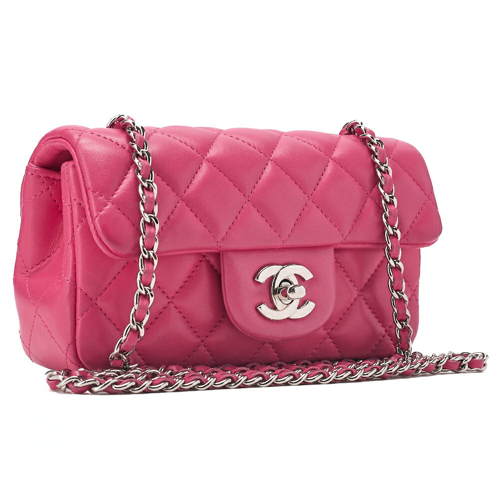 CHANEL Lambskin Mini Matelasse 17cm Single Flap Chain Shoulder Bag Pink Silver-Tone Hardware, Pre-Owned