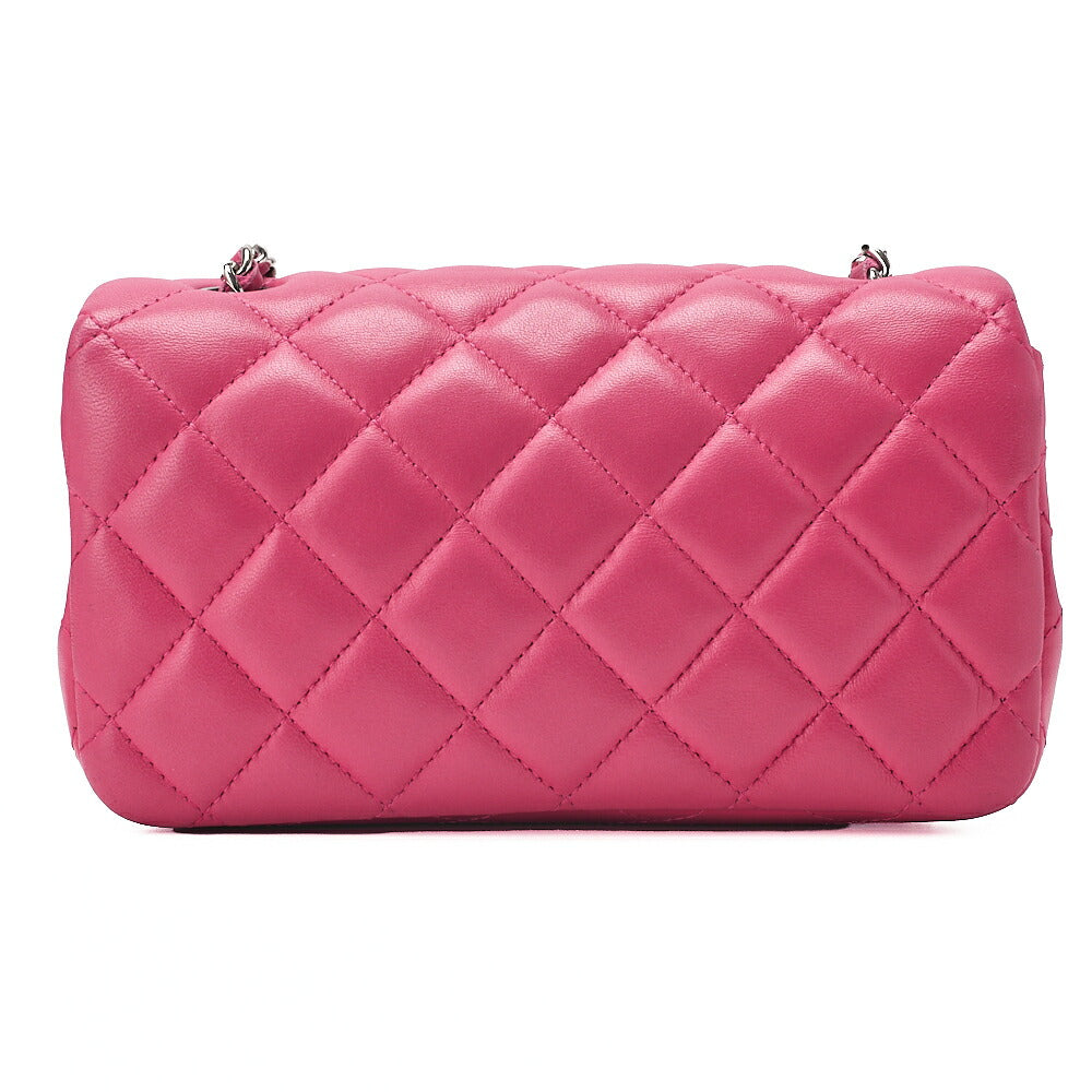 CHANEL Lambskin Mini Matelasse 17cm Single Flap Chain Shoulder Bag Pink Silver-Tone Hardware, Pre-Owned